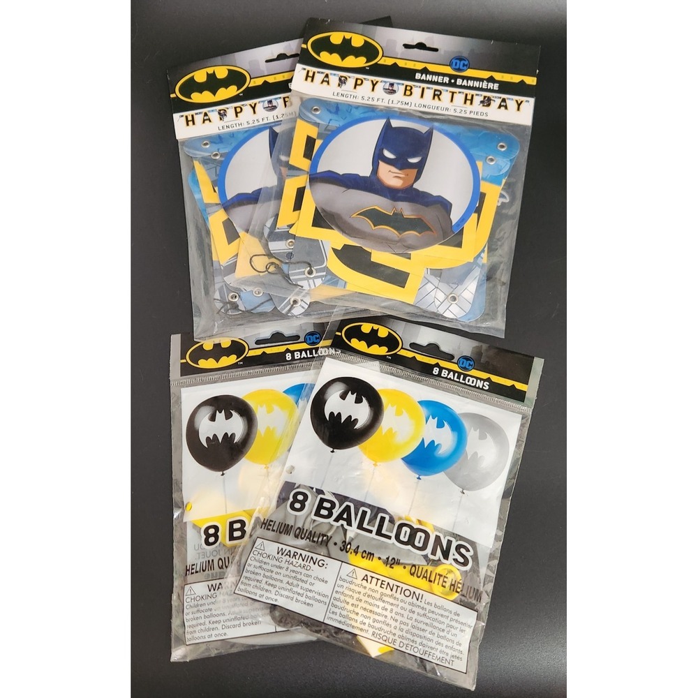 Batman Latex Balloons 2 x 12" (8-Packs) and 2 x Birthday Banners = 18 pieces NEW